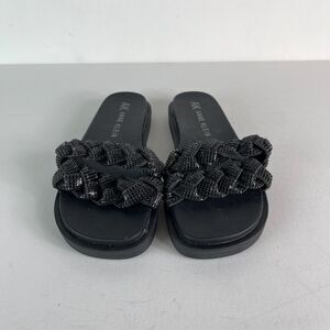 Anne Klein NWOB Women's Black Journi Rhinestone Embellished Flat Slide Sandals